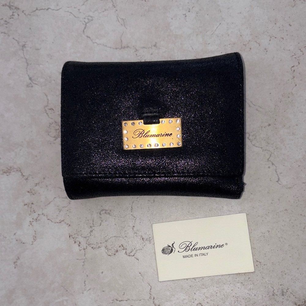 Blumarine Vintage Shimmering Black Wallet with Gold Accents